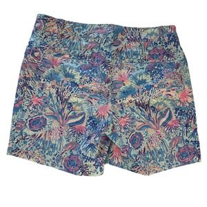 Talbots Petite Women 10P Blue Pink Floral Sea Life Chino Shorts Stretch Cotton